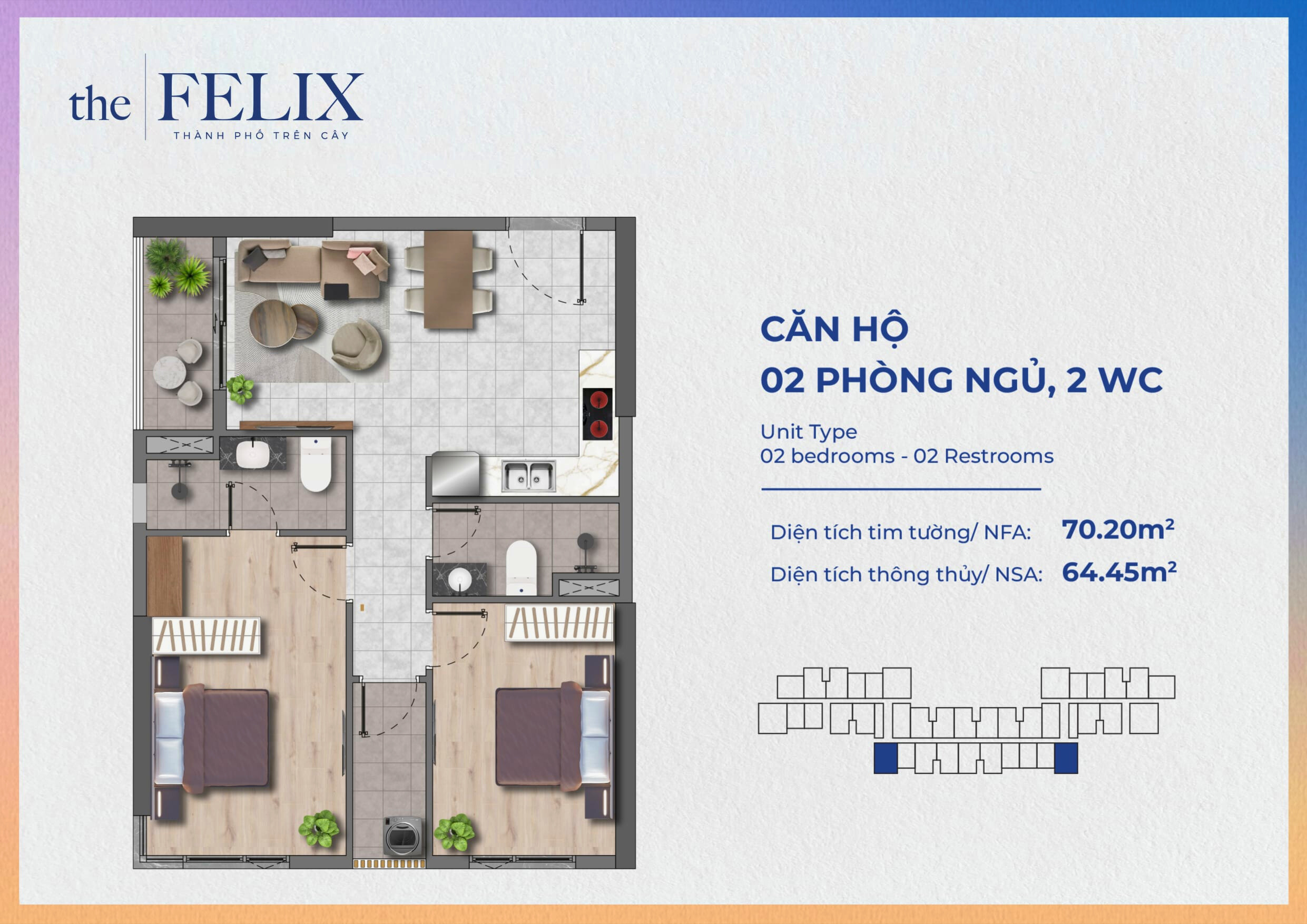 Mặt Bằng Căn Hộ The Felix C Holdings Loại 2pn2wc - 70.20m