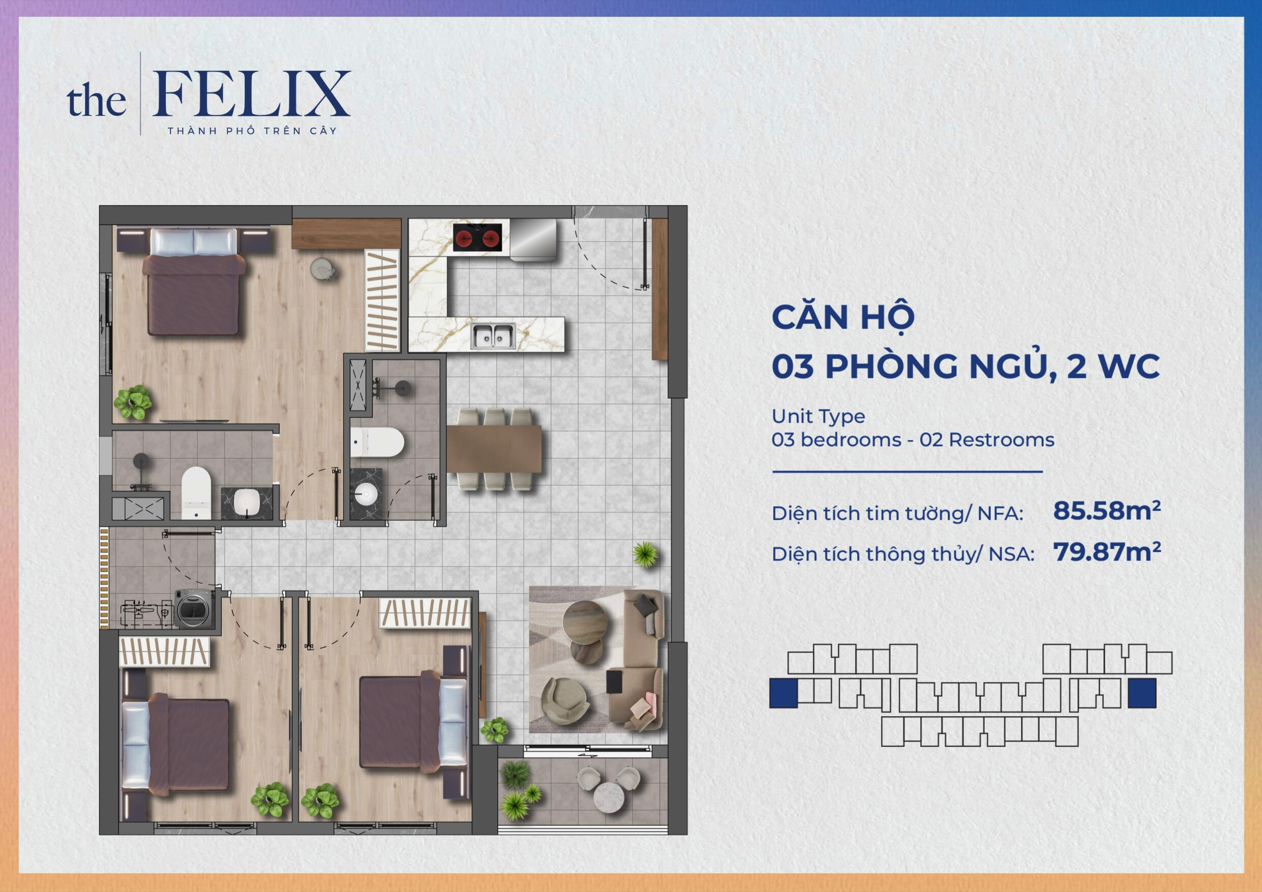 Mặt Bằng Căn Hộ The Felix C Holdings Loại 3pn2wc - 85.58m (1)